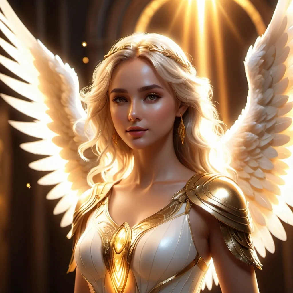 Prompt: hyper-realistic beautiful ethereal female angel character, glowing bright, translucent body, fantasy character art, illustration, dnd, warm tone