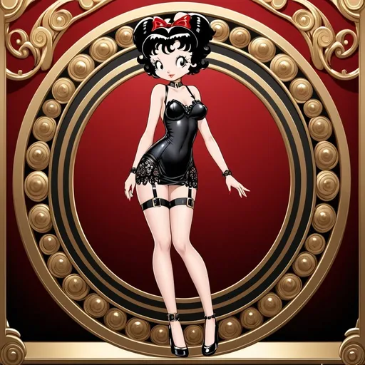 Prompt: anime, Betty Boop, detailed, tight black dress, thigh garter, full body view, very detailed