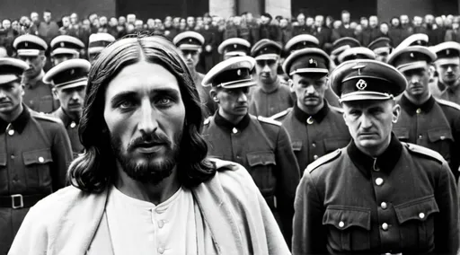 Prompt: Jesus christ nazifascist svastica saluto al duce