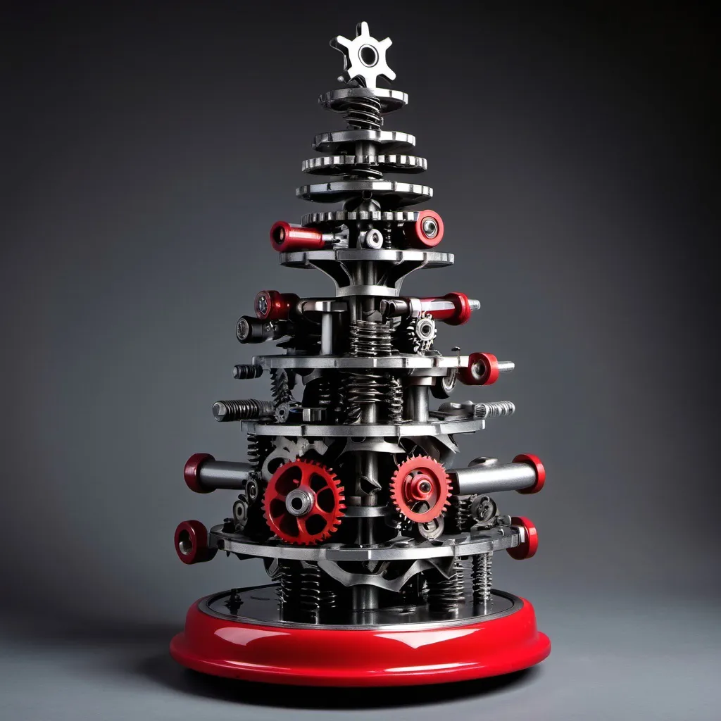 Prompt: A Christmas tree made of car gears and pumps