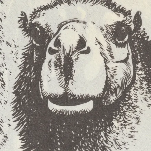 Prompt: Pen and ink drawing of a camel’s face