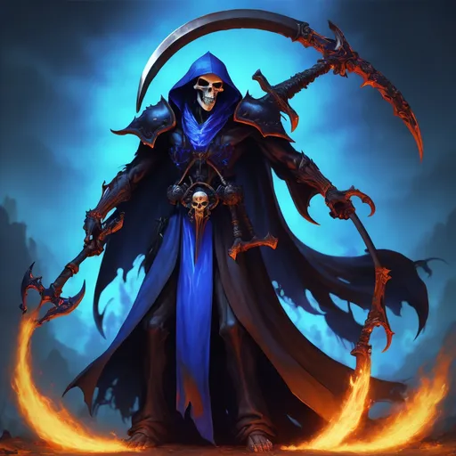 Prompt: Epic Blue flames Reaper with scythe, demon