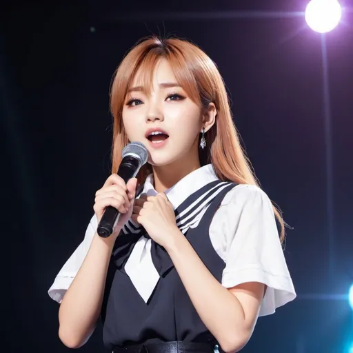 Prompt: beautriful k-pop idol girl singing on stage anime