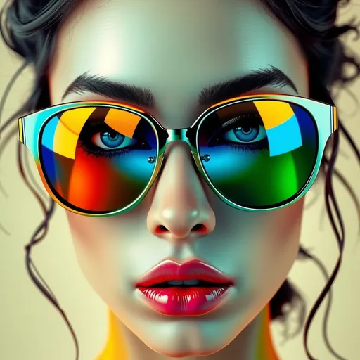 Prompt: Green, Blue, Orange liquid as a woman's face, sunglasses, (3D rendering), open eyes, (artistic), (breathtaking optics), (high contrast), striking shadows, (detailed lines), metallic tones, liquid gradient splashing colors, (intense look), (surreal atmosphere), (beautiful), (impressive), (bright shine)