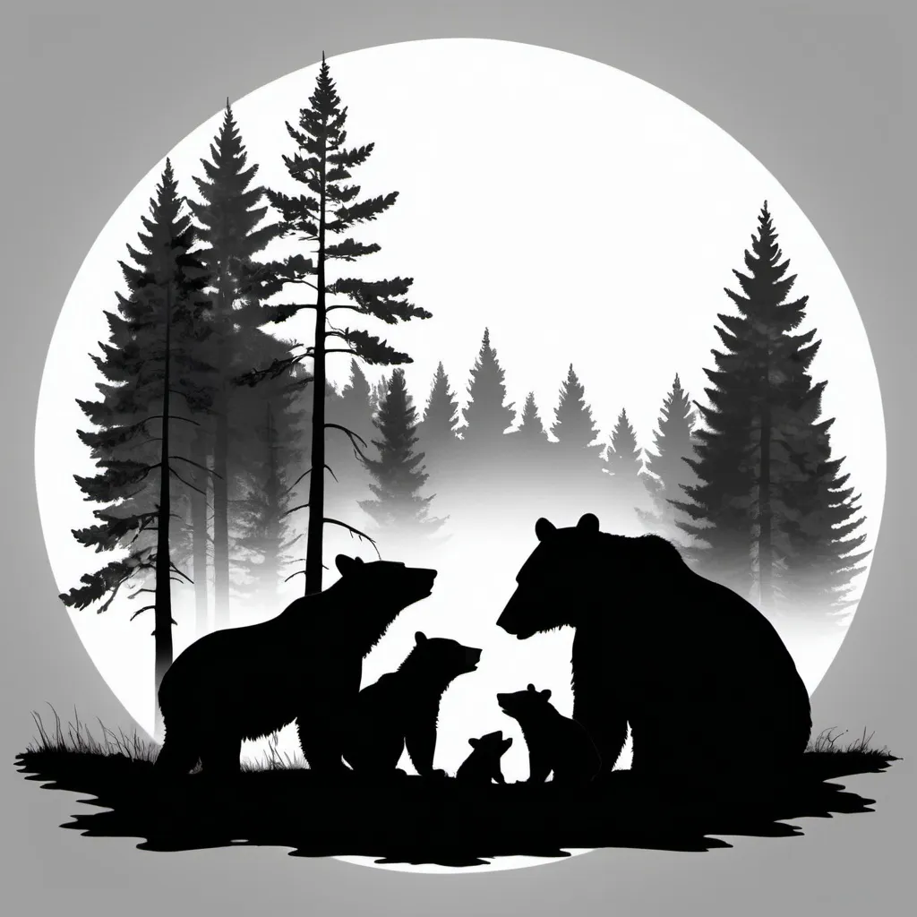 Prompt: silhouette of a family of black bears, no back ground. this is for a website logo. non circular
