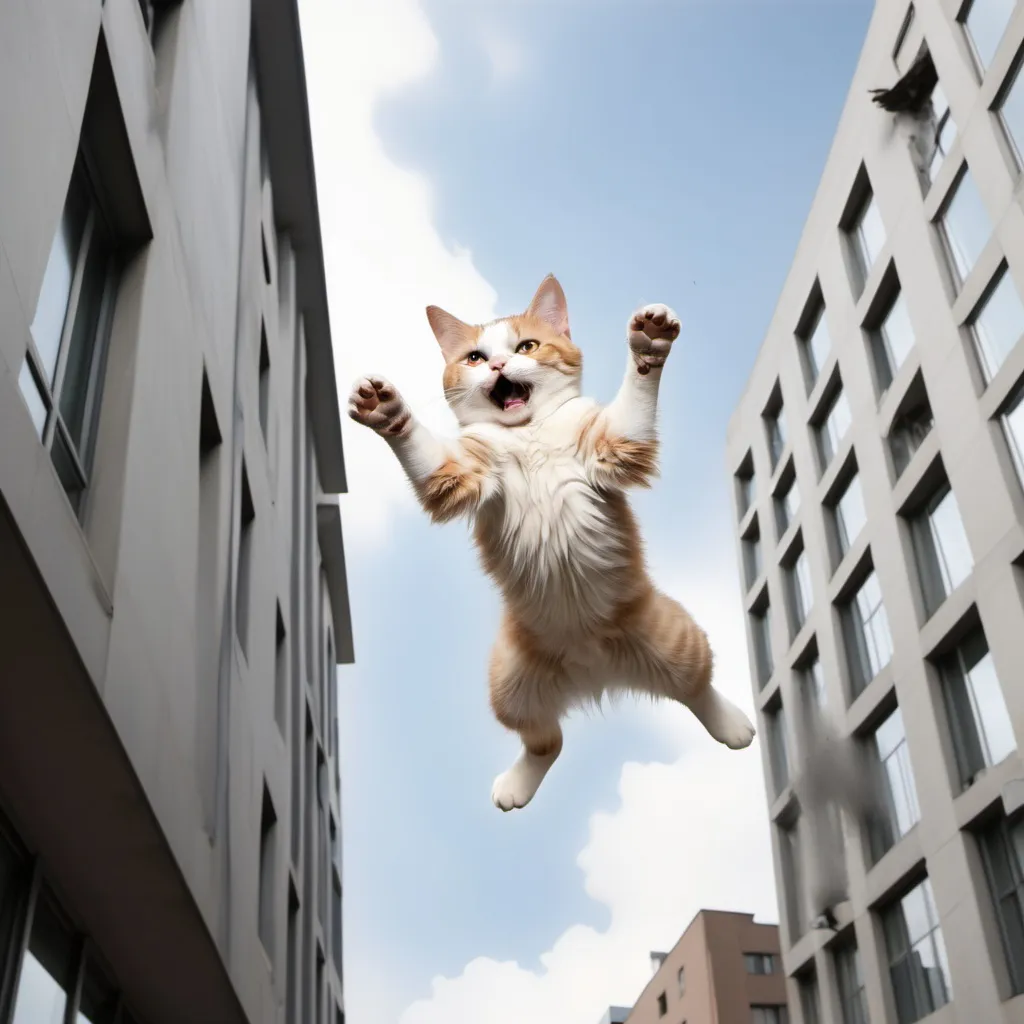 Prompt: a cat falling of an bulding