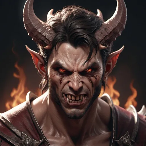 Prompt: hyper-realistic male demon character , he is pure evil, fantasy character art, illustration, dnd, warm tone