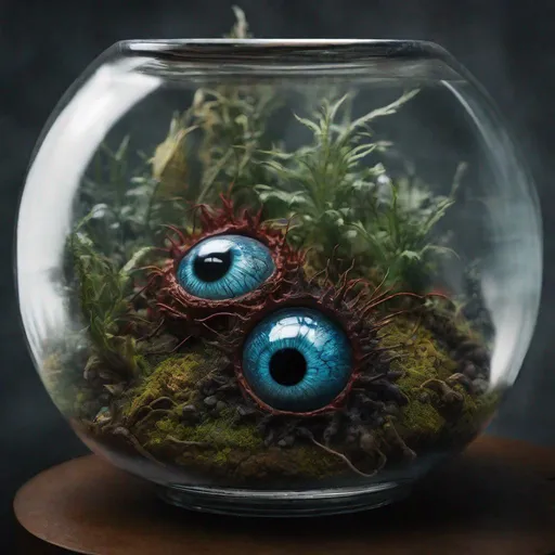 Prompt: Eyeballs in a terrarium. natural lighting: canon lens: 8k resolution: focus. Creepy: hyperdetailed: hyperrealistic: deep colors: beautiful nature: horror: Beautiful: by N. C. Winters and Giuseppe Arcimboldo: gustav doré: Amanda sage: Matt hubel: professional photography: Vladimir manyukhin: Dan mumford Holographic moody: imposing: arcane: ethereal: magnificent: cinematic: masterpiece: divine: amazing depth of field: beautiful nature