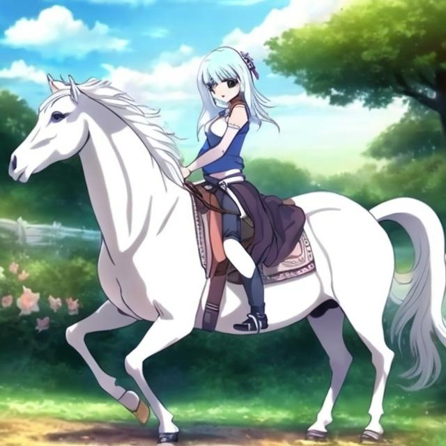 Prompt: A beautiful girl riding white horse, anime