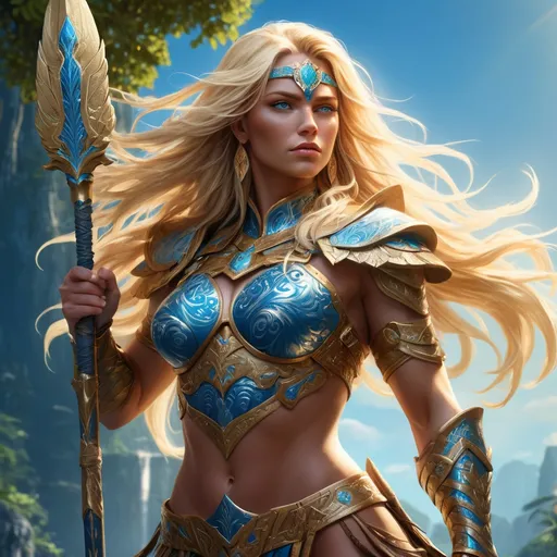 Prompt: A blonde Amazon with long hair