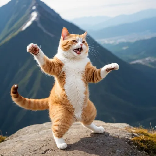 Prompt: dancing cat on a mountain