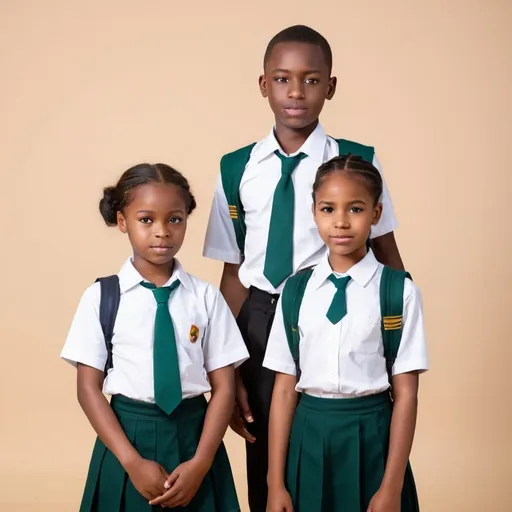 Prompt: picture of beautiful African young boy and girl standing separate on school uniform. 