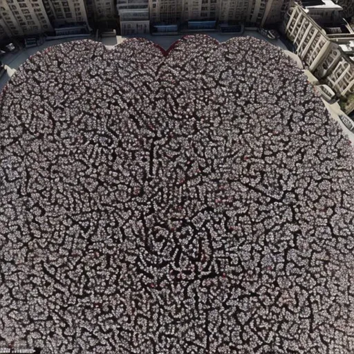 Prompt: 50,000 coffins from above in the shape of a heart

