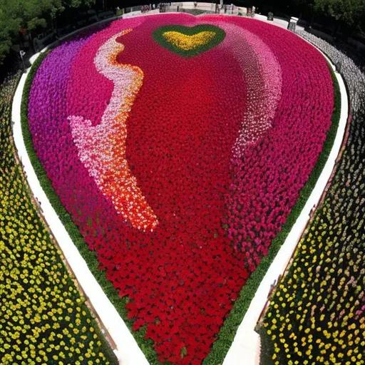 Prompt: 50,000 flowers in the shape of a heart
