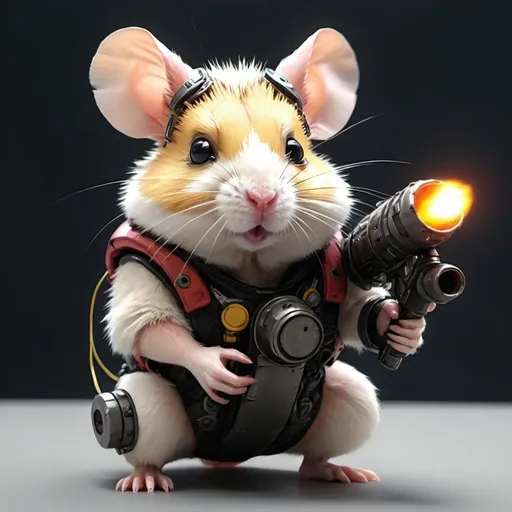 Prompt: Cyberpunk Anthro Hamster with Bombs