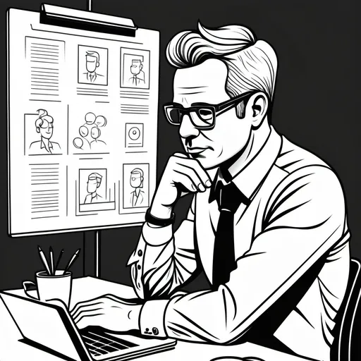 Prompt: Line art of a business owner brainstorming topics for a webinar or workshop.