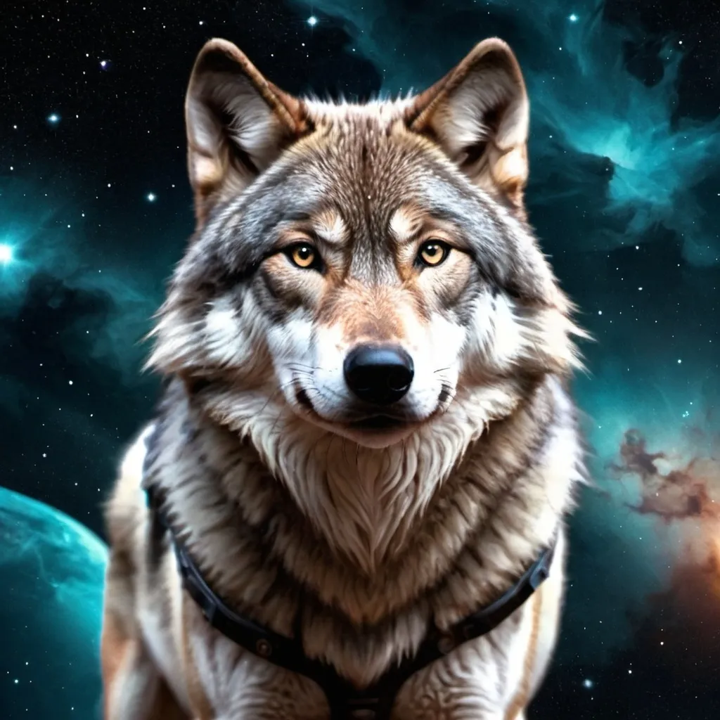 Prompt: Image of wolf in outerspace