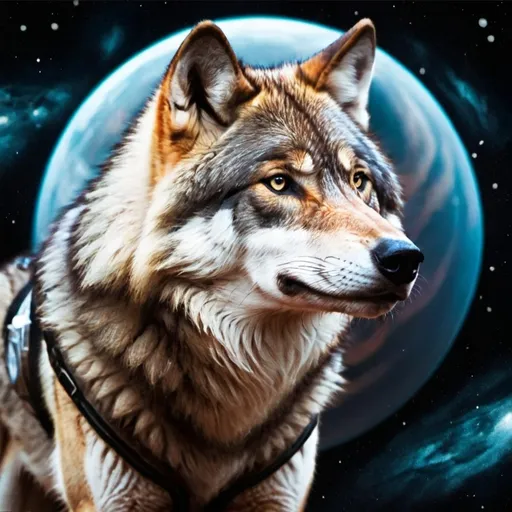 Prompt: Image of wolf in outerspace