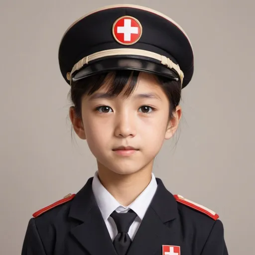Prompt: Create me a Japan Kid with a Swiss Post uniform looking into a binocolor 