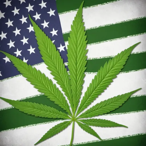 Prompt: Marijuana-themed American flag, vibrant green and white stripes, marijuana leaves instead of stars, high-res, digital illustration, patriotic, green background, detailed marijuana leaves, realistic flag texture, professional, vibrant colors, high quality, USA flag, marijuana leaves, digital art, realistic, detailed, patriotic theme, vibrant green, white stripes