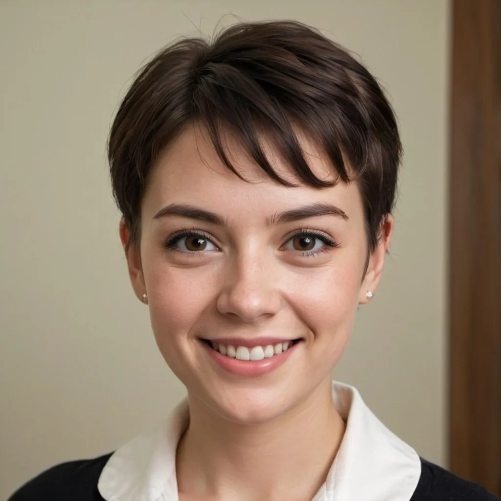 Prompt: A happy housewife in her twenties. She has a short pixie haircut with sideswept bangs. This hairstyle should be neat, stylish, and practical, suggesting that it doesn’t take much time to look great. The setting is indoors, with a soft, neutral background to keep the focus on her and her haircut. She is wearing a modest blouse with a white collar.
RAW photo, (high detailed skin:1.2), 8k uhd, dslr, soft lighting, high quality, film grain, Fujifilm XT3, photorealistic image
