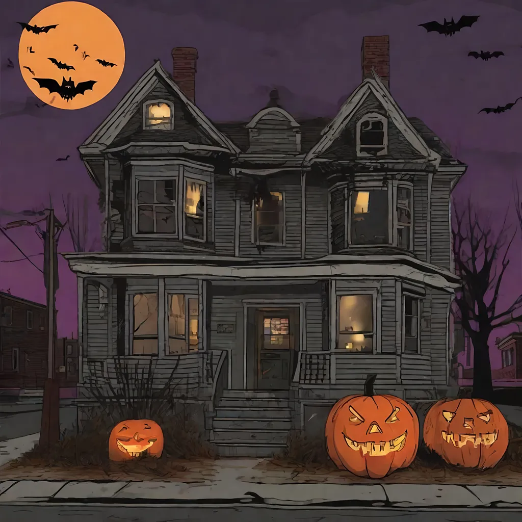 Prompt: A creepy Halloween scene illustrated in GTA style set in Boston