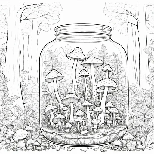 Prompt: mushrooms forest in jar 

