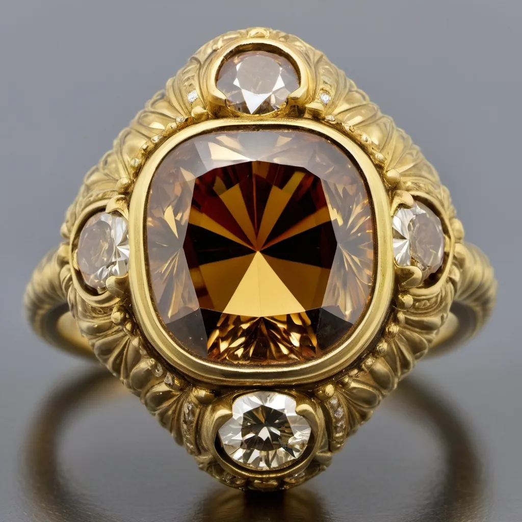 Prompt: Yellow gold Georgian era cognac diamond.