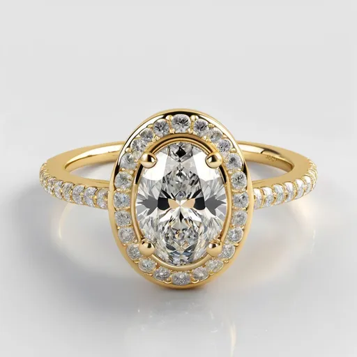 Prompt: 14K Yellow Gold Pavé Halo colorless Diamond Engagement Ring (Oval Center)