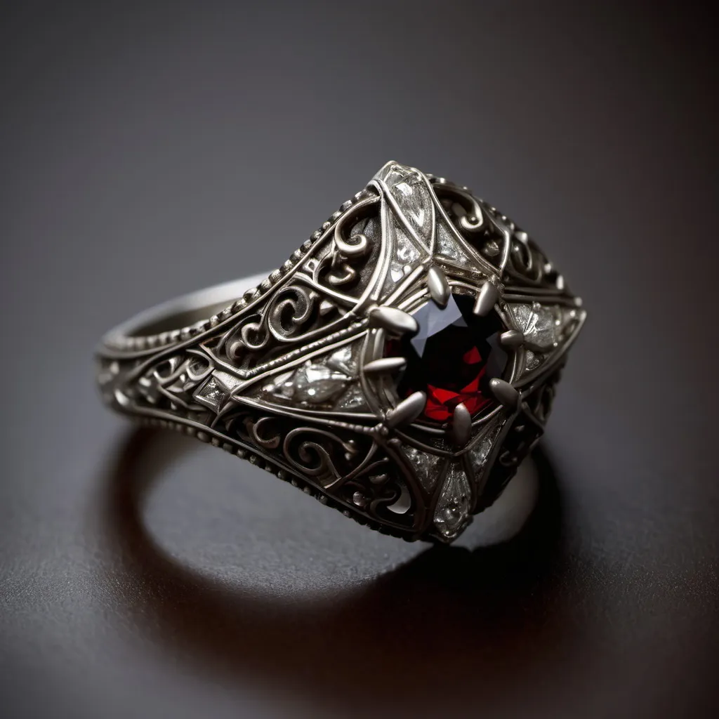 Prompt: A family heirloom ring that a vampire has given to his new bride.  Intricate detailing.