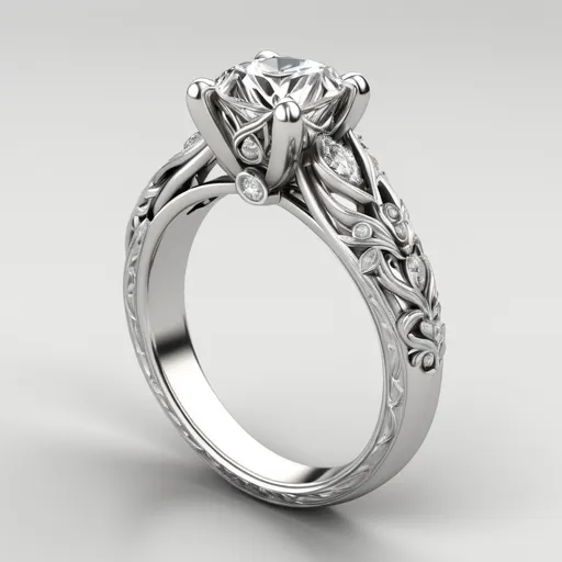 Prompt: Create an engagement ring inspired by love in exquisite detail.  Platinum.