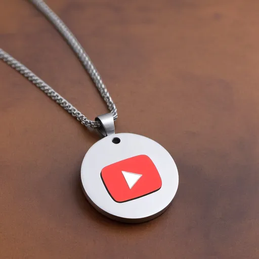 Prompt: A stainless steel necklace inspired by YouTube with a play button pendant