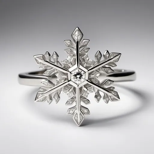 Prompt: An engagement ring set in platinum that resembles a snowflake