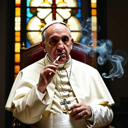 Prompt: Pope Francis smokes snoopdog 