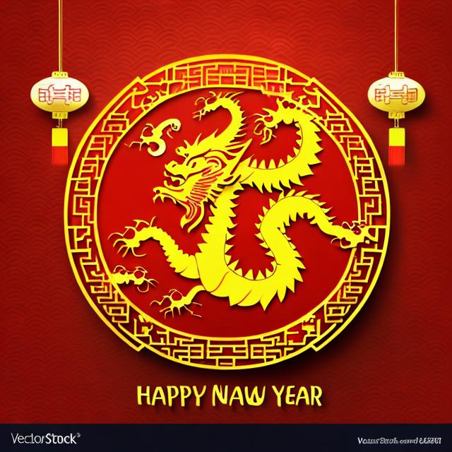 Prompt: Happy Chinese New year red dragon, vector, white background