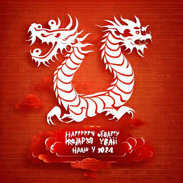 Prompt: Happy 2024 Chinese New year red dragon, vector, white background