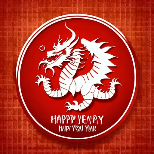 Prompt: Happy Chinese New year red dragon, vector, white background