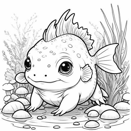 Prompt: coloring page, axlotl chibi style, thick lines, no shading, no color
