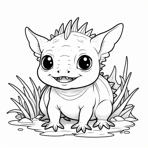 Prompt: coloring page, axlotl chibi style, thick lines, no shading, no color

