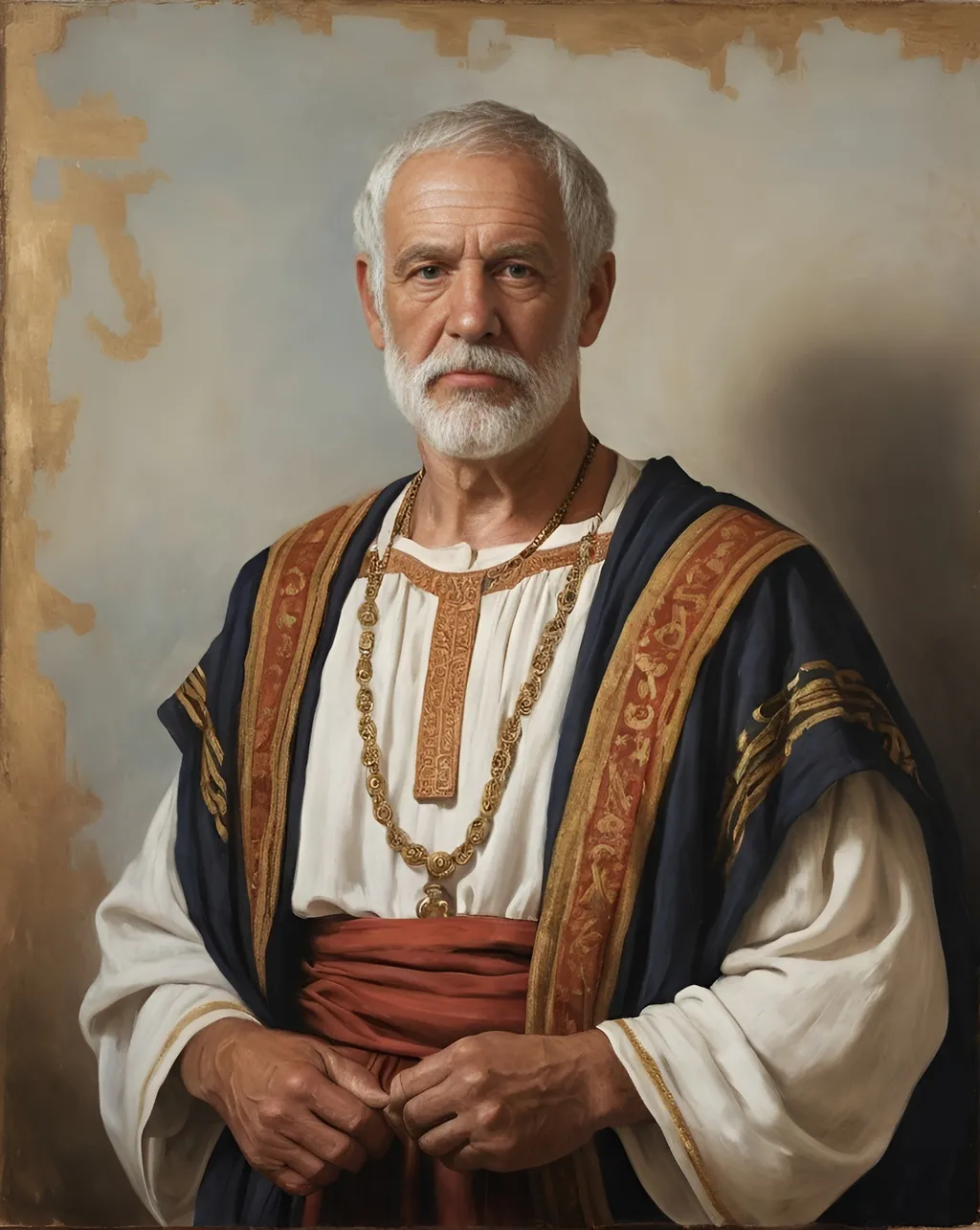 Prompt: historical style old oil painting portrait of a man wearing a traditional greek outfit

