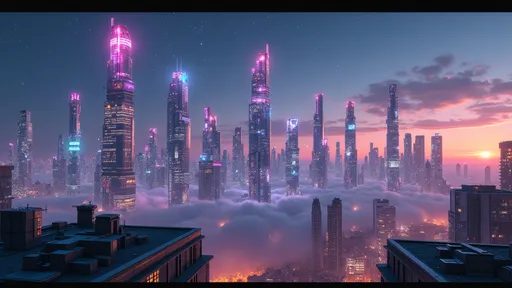 Prompt: photo realistic image of an ultra futuristic city skyline at night, with multiple sky scrapers of modern futuristic design, neon lights and hologram ads on the buildings, fog on the bottom floors, seen from the roof of a house in the suburbs, stars in the background, flying cars in the far distance