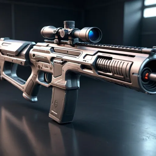Prompt: Design futuristic rifle. 8K. UHD. HDR. Hyper detailed. Photorealistic. Professional photography.