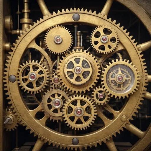 Prompt: Surreal machine. Brass. Cogs, valves, dials. HDR. UHD. 8K. Photorealistic. Professional photography. Surrealism. 
