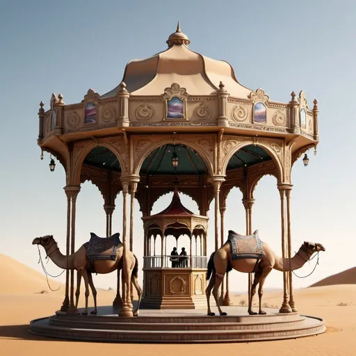 Prompt: 8K fantasy bandstand on back of camel. Super detailed. Surreal