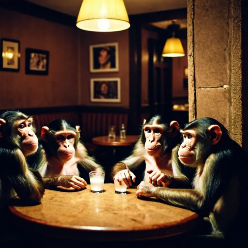 Prompt: Late night at the monkey social club