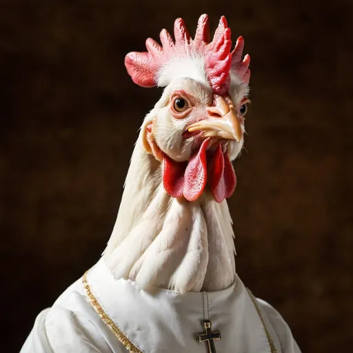 Prompt: Portrait of chicken pope.