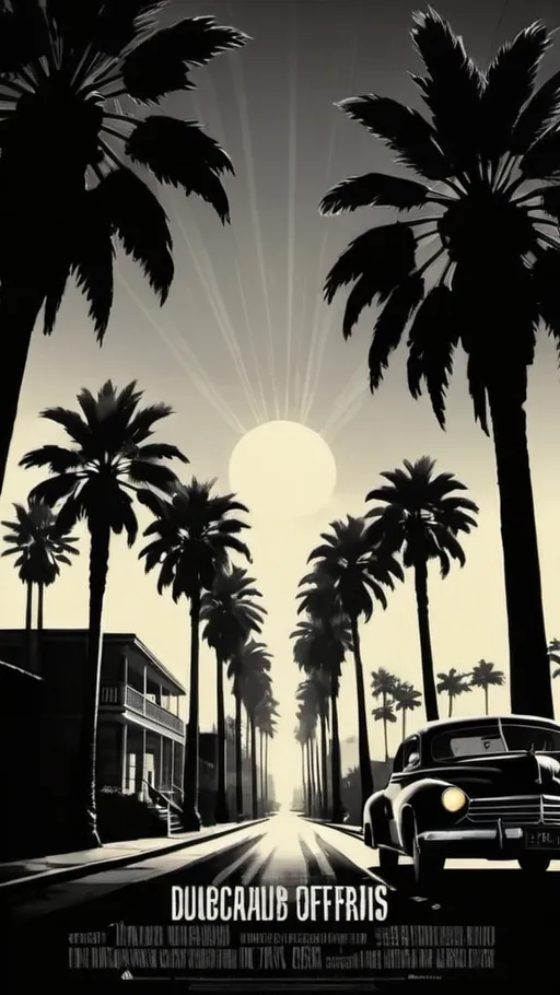 Prompt: film noir movie poster with palm trees