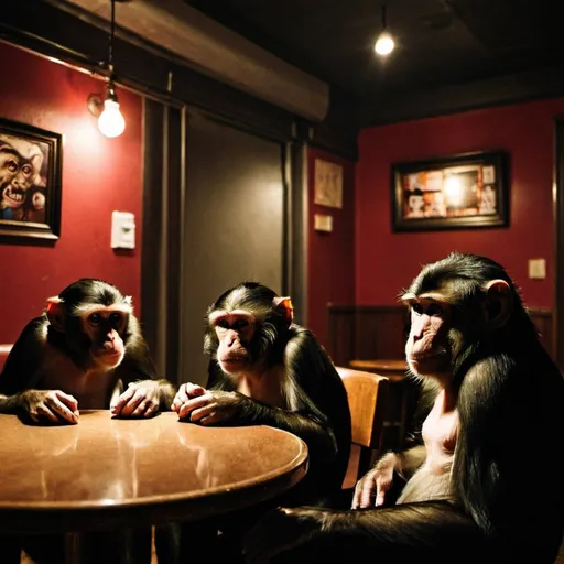 Prompt: Late night at the monkey social club