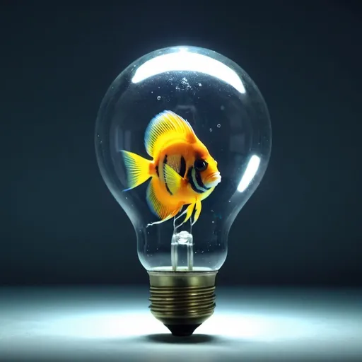 Prompt: tropical fish inside lightbulb. UHD 4K. 