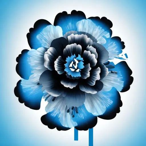 Prompt: a stylized symbol , A blue carnation flower,  background in black